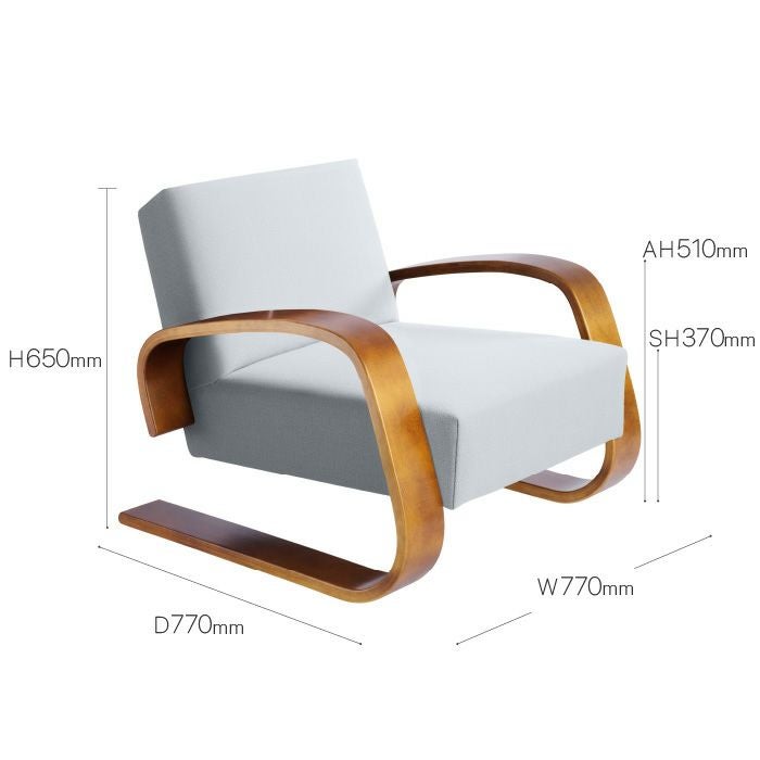 Artek(アルテック)/Armchair400 TANK(アームチェア400 タンク)/ラウンジチェア/バーチ材/ハニーステイン仕上げ/ファブリック mello(10 pebble grey)【納期】ご注文後確認