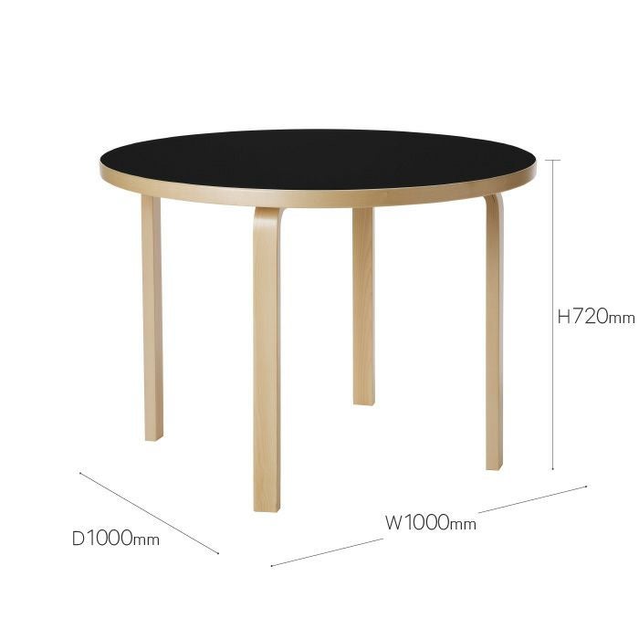 Artek(アルテック)/90A TABLE/90Aテーブル/バーチ材/ナチュラルラッカー仕上げ/ブラックリノリウム【納期】2~3週間(メーカー欠品時除く)【納期】ご注文後確認