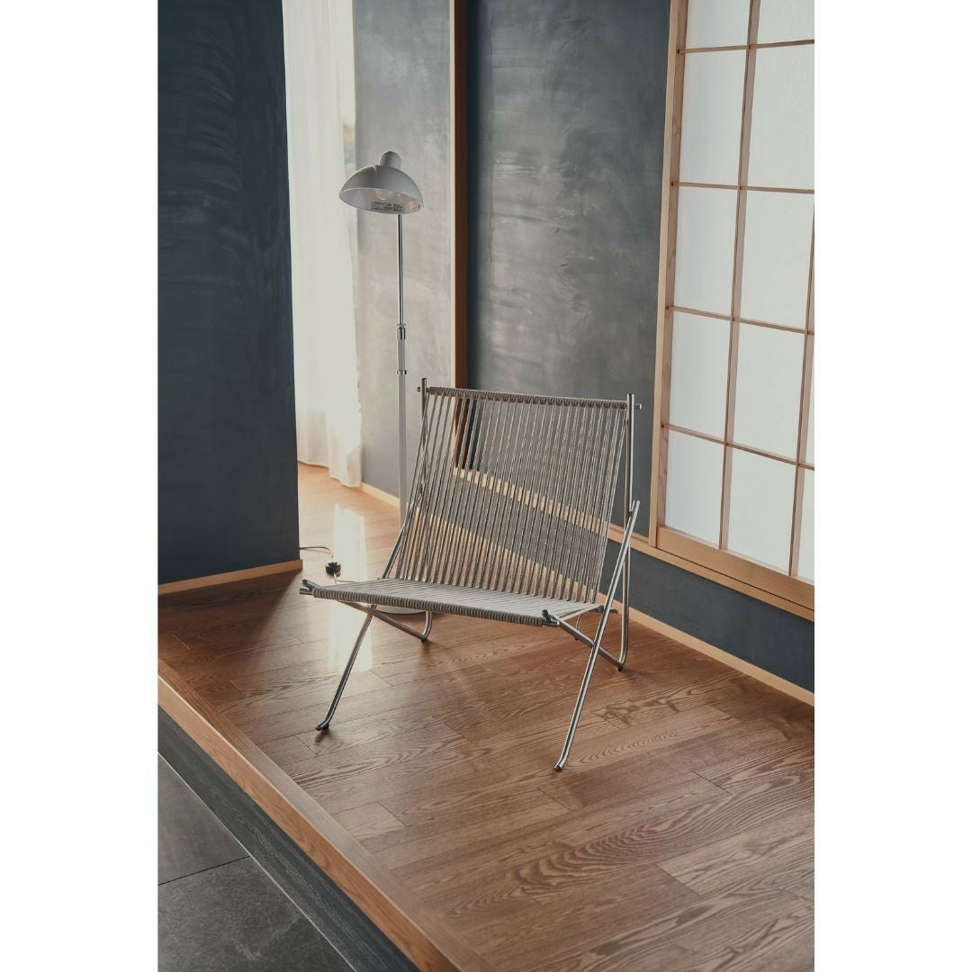 FRITZ HANSEN(フリッツハンセン)/PK4/ラウンジチェア/ナイロン芯入り麻ひも / ブラック/フレーム: Steel / ステンレススチール, サテン仕上げ - マット【納期】ご注文後確認