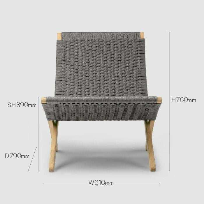 CARL HANSEN & SON（カールハンセン&サン）/MG501/キューバチェア/チーク材/無塗装/フラットロープ チャコール（Charcoal 1402）/屋外用ラウンジチェア【納期】ご注文後確認