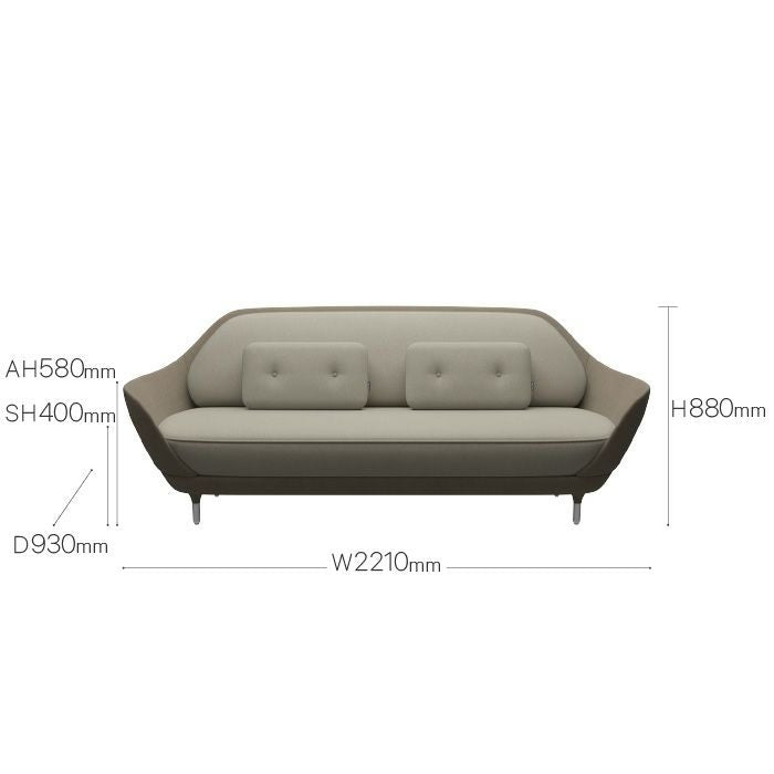 FRITZ HANSEN（フリッツハンセン）/FAVN（ファウン）/JH3/ソファ/フィヨルド（ブラウン/ストーン 271）外/フィヨルド（ライトトープ262）内/フィヨルド（ライトトープ262）クッション/サテン仕上げアルミニウム脚 【納期】ご注文後確認