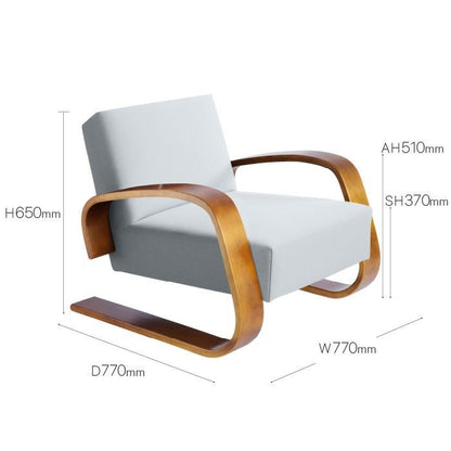 Artek（アルテック）/Armchair400 TANK（アームチェア400 タンク）/ラウンジチェア/バーチ材/ハニーステイン仕上げ/ファブリック mello（10 pebble grey）【納期】ご注文後確認