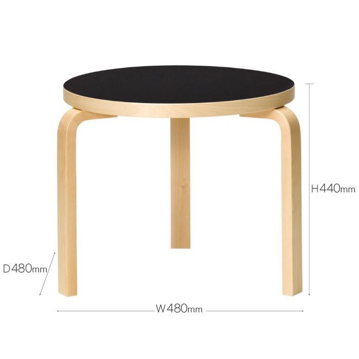 Artek（アルテック）/90D Table（90D テーブル）/ダイニングテーブル/バーチ材/ナチュラルラッカー仕上げ/天板 ブラックリノリウム【納期】ご注文後確認