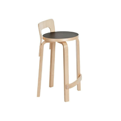Artek/K65/ハイチェア/バーチ材/ナチュラルラッカー仕上げ/ブラックリノリウム 【納期】約3～4週間（メーカー欠品時を除く）