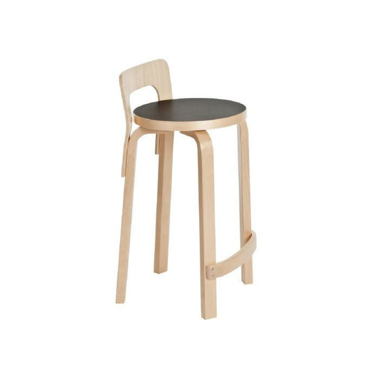 Artek/K65/ハイチェア/バーチ材/ナチュラルラッカー仕上げ/ブラックリノリウム 【納期】約3～4週間（メーカー欠品時を除く）