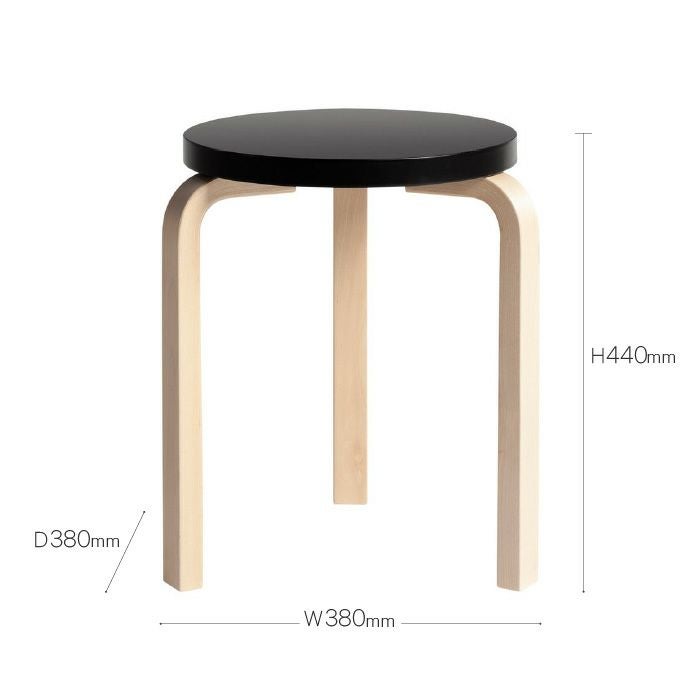 Artek/STOOL 60/スツール60/バーチ材/ナチュラルラッカー仕上げ/ブラックラッカー 【納期】約3～4週間（メーカー欠品時を除く）