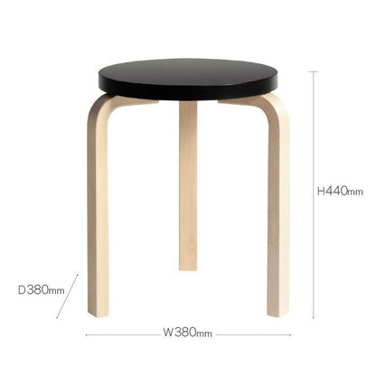 Artek/STOOL 60/スツール60/バーチ材/ナチュラルラッカー仕上げ/ブラックラッカー 【納期】約3～4週間（メーカー欠品時を除く）