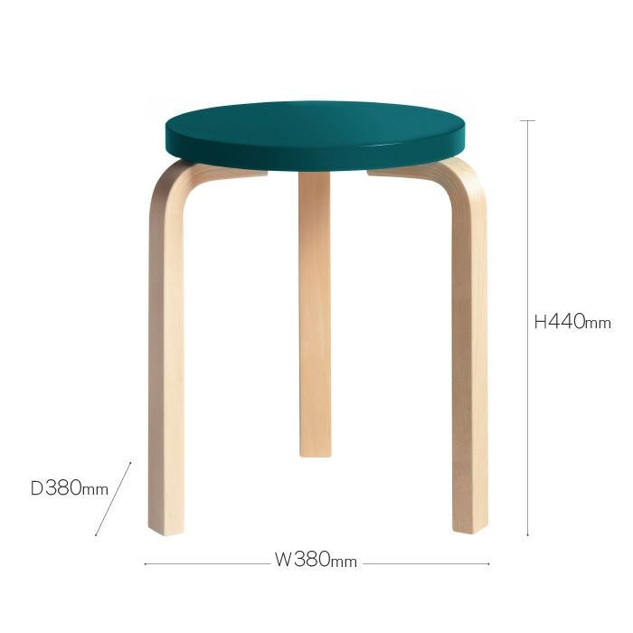 Artek/STOOL 60/スツール60/バーチ材/ナチュラルラッカー仕上げ/ペトロールラッカー 【納期】約3～4週間（メーカー欠品時を除く）