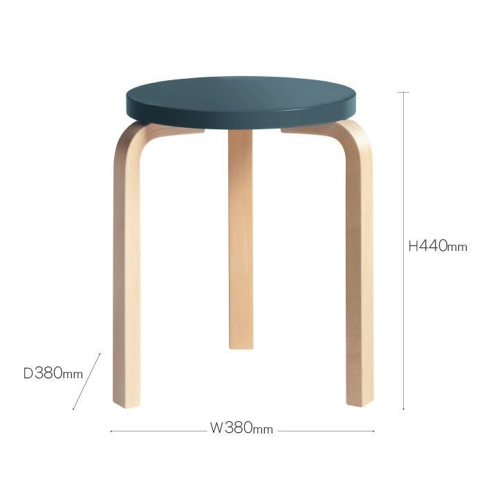 Artek/STOOL 60/スツール60/バーチ材/ナチュラルラッカー仕上げ/ブルーラッカー 【納期】約3～4週間（メーカー欠品時を除く）