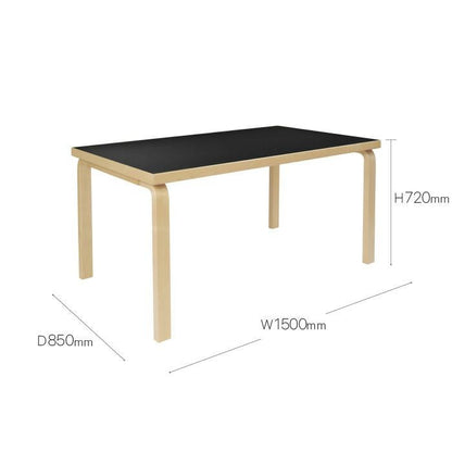 Artek/82A TABLE/82Aテーブル/バーチ材/ナチュラルラッカー仕上げ/ブラックリノリウム 【納期】約3～4週間（メーカー欠品時を除く）