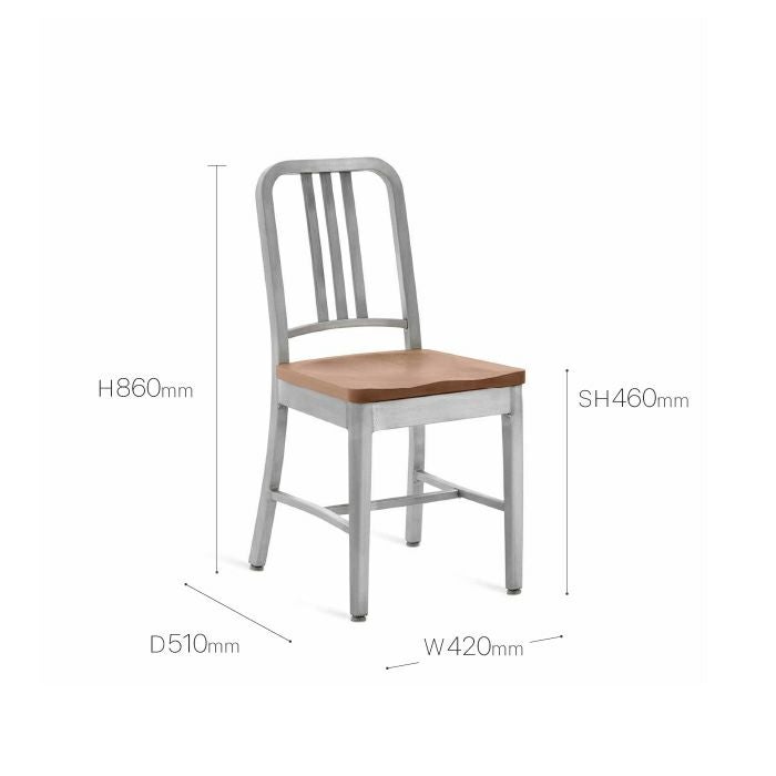 EMECO（エメコ）/エメコ・チェア/ネイビー1104 ウッドシート/ウォルナット材/SH460 【納期】ご注文後確認
