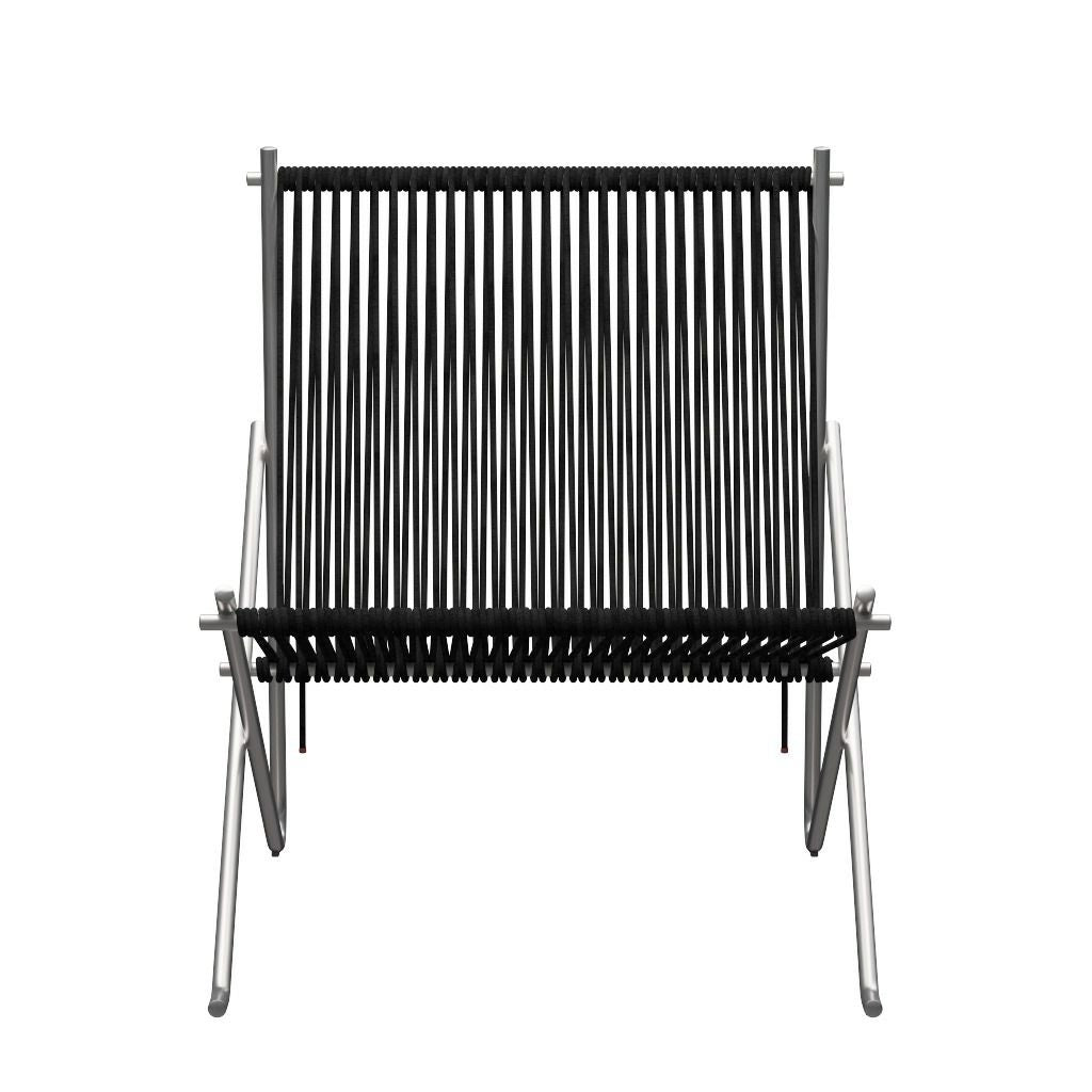 FRITZ HANSEN（フリッツハンセン）/PK4/ラウンジチェア/ナイロン芯入り麻ひも / ブラック/フレーム: Steel / ステンレススチール, サテン仕上げ - マット【納期】ご注文後確認