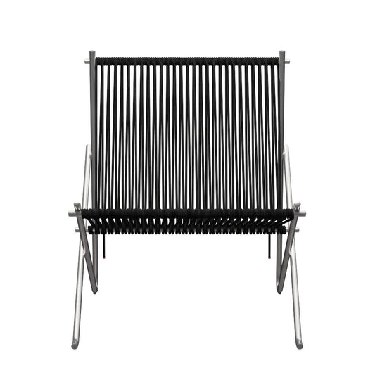 FRITZ HANSEN（フリッツハンセン）/PK4/ラウンジチェア/ナイロン芯入り麻ひも / ブラック/フレーム: Steel / ステンレススチール, サテン仕上げ - マット【納期】ご注文後確認