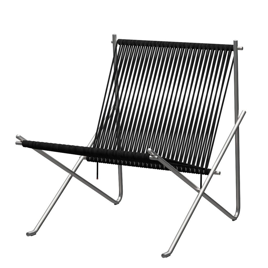 FRITZ HANSEN（フリッツハンセン）/PK4/ラウンジチェア/ナイロン芯入り麻ひも / ブラック/フレーム: Steel / ステンレススチール, サテン仕上げ - マット【納期】ご注文後確認