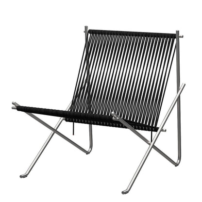 FRITZ HANSEN（フリッツハンセン）/PK4/ラウンジチェア/ナイロン芯入り麻ひも / ブラック/フレーム: Steel / ステンレススチール, サテン仕上げ - マット【納期】ご注文後確認