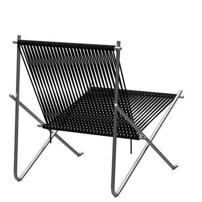 FRITZ HANSEN（フリッツハンセン）/PK4/ラウンジチェア/ナイロン芯入り麻ひも / ブラック/フレーム: Steel / ステンレススチール, サテン仕上げ - マット【納期】ご注文後確認