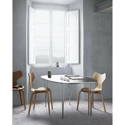 FRITZ HANSEN（フリッツハンセン）/Super Elliptical table/スーパー楕円テーブル/B611/Fenixラミネート/ホワイト/w1350/アルミニウム / サテン仕上げ - マット/仕上げスチール, クローム仕上げ - ハイグロス【納期】ご注文後確認