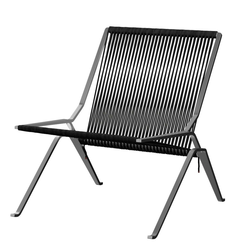 FRITZ HANSEN（フリッツハンセン）/PK25/ラウンジチェア/ナイロン芯入り麻ひも / ブラック/Steel / スプリングスチール, クローム仕上げ - マット