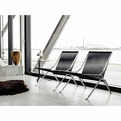 FRITZ HANSEN（フリッツハンセン）/PK25/ラウンジチェア/ナイロン芯入り麻ひも / ブラック/Steel / スプリングスチール, クローム仕上げ - マット