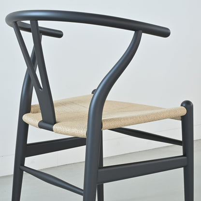 【カールハンセン別注Kvadratクッションプレゼント】CARL HANSEN & SON（カールハンセン&サン）/CH24/Yチェア（ワイチェア）/ビーチ材/SOFT BLACK仕上げ/ナチュラルペーパーコード/SH45/【シリアルNo.1782578】/【実物画像】 傷防止フェルト付