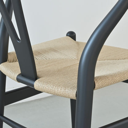 【カールハンセン別注Kvadratクッションプレゼント】CARL HANSEN & SON（カールハンセン&サン）/CH24/Yチェア（ワイチェア）/ビーチ材/SOFT BLACK仕上げ/ナチュラルペーパーコード/SH45/【シリアルNo.1782620】/【実物画像】 傷防止フェルト付
